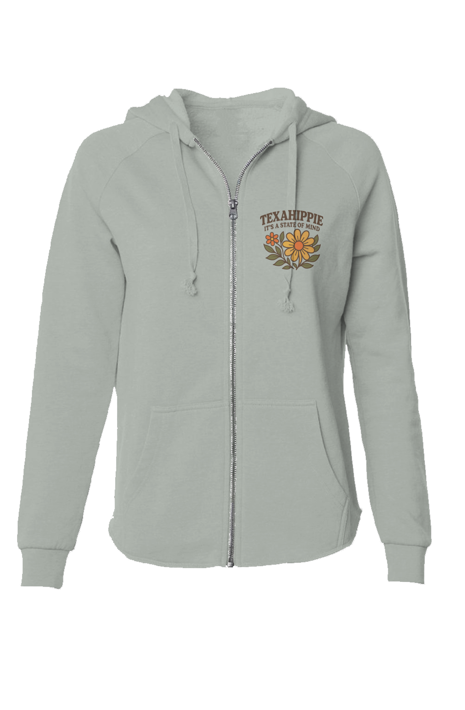 Texahippie Flower Bloom Womens Lightweight Wash Zip Hoodie