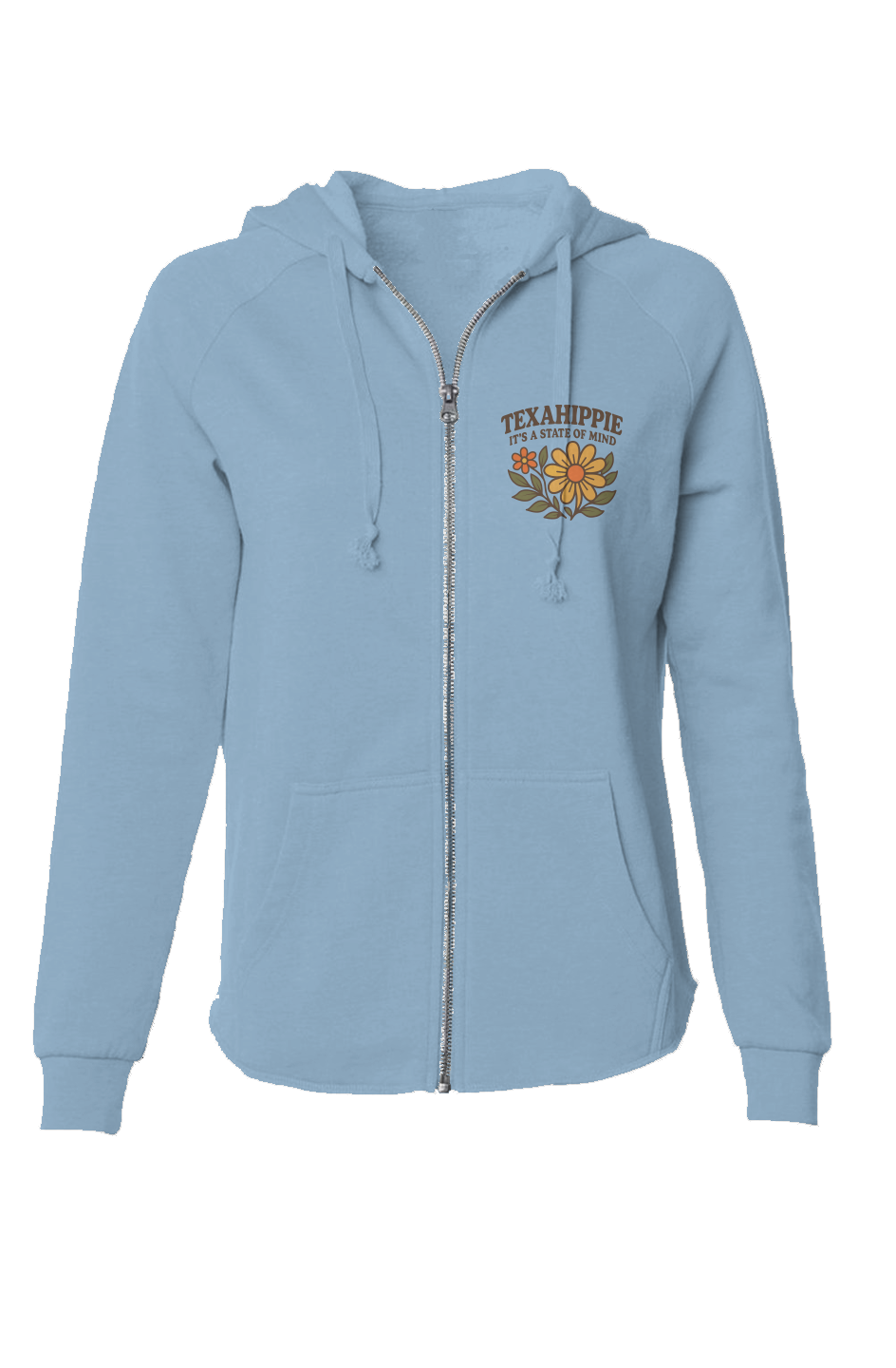 Texahippie Flower Bloom Womens Lightweight Wash Zip Hoodie