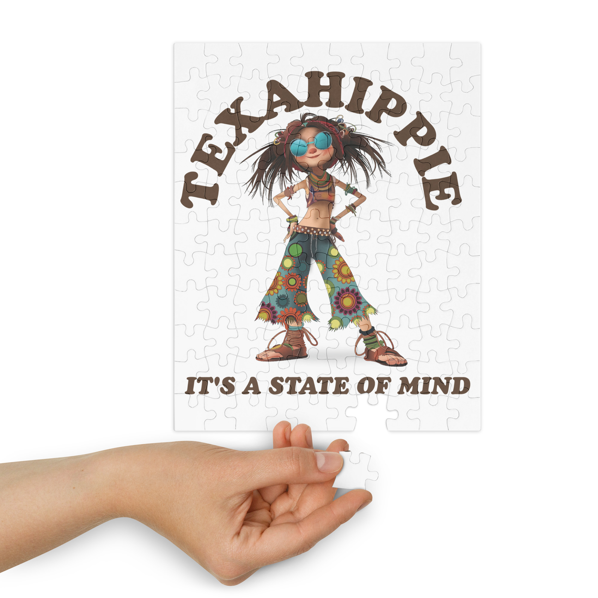 Texahippie Girl Sunglasses Jigsaw puzzle with tin