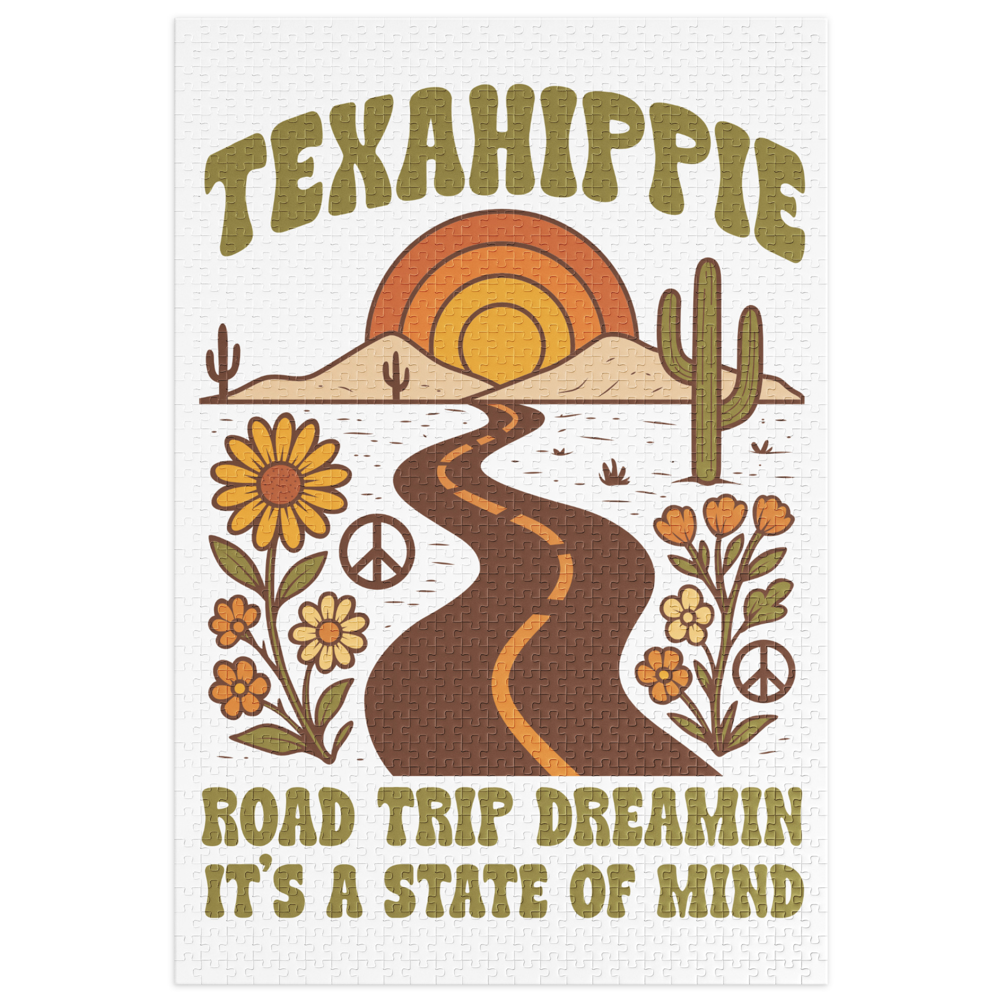 Texahippie Road Trippin Jigsaw puzzle with tin