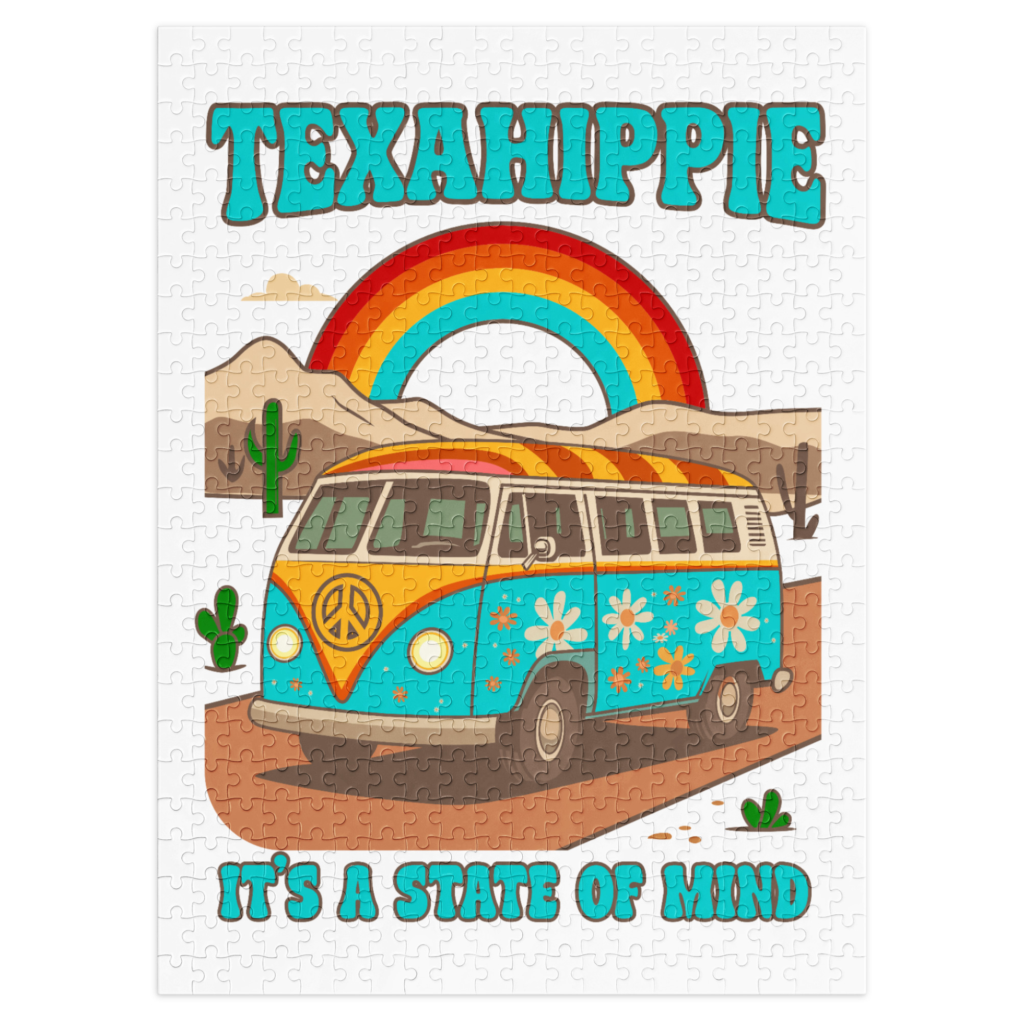 Texahippie Van Life Jigsaw puzzle with tin